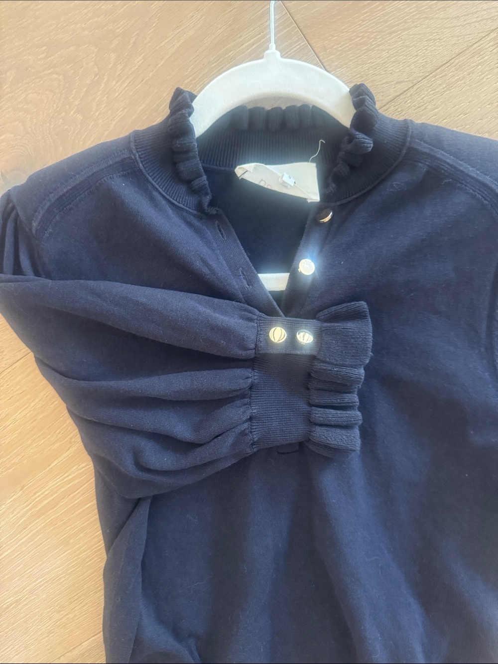 ba&sh SERA Navy Button-Placket Ruffle Sleeve Sweater - Picture 9 of 10